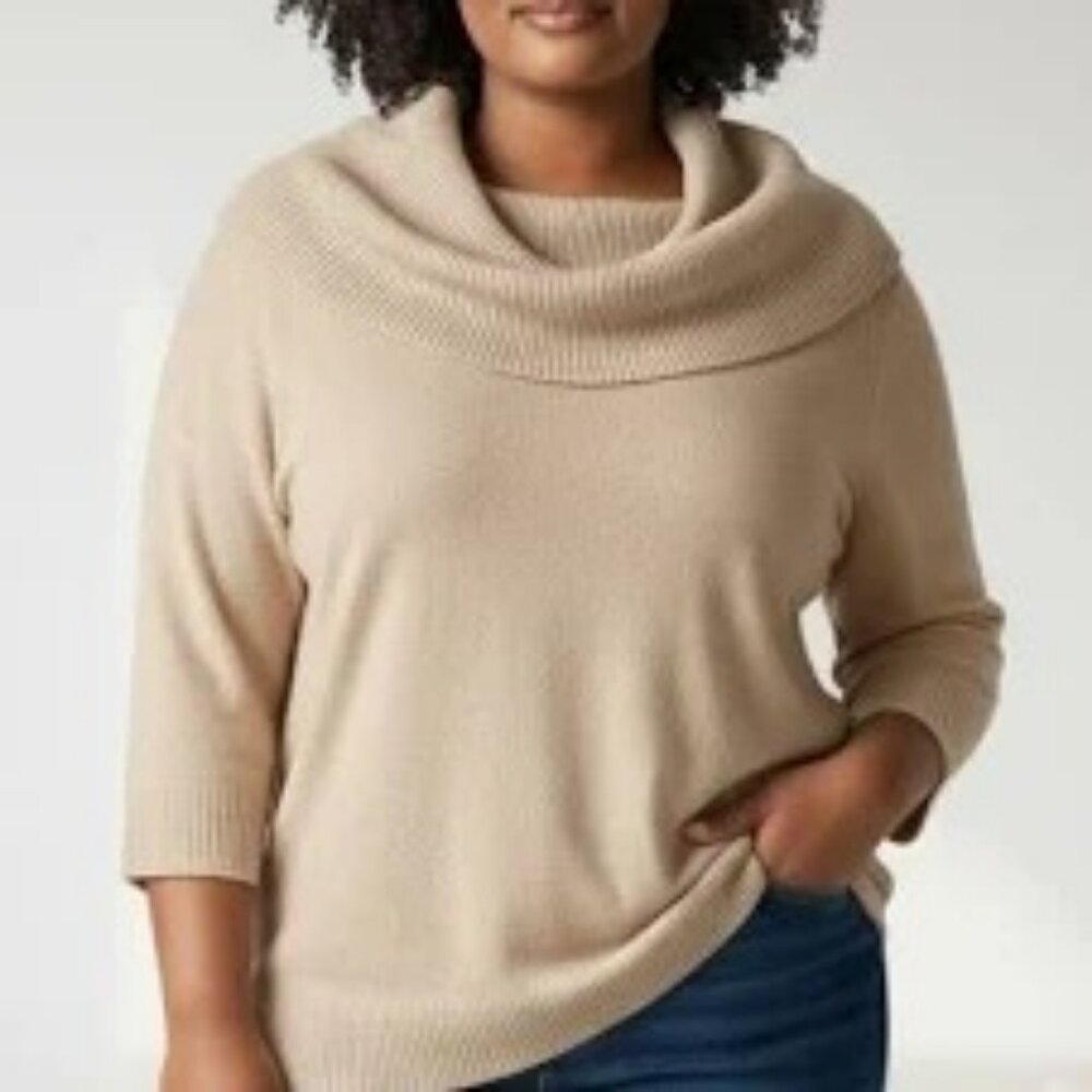 Roz & Ali Women's Cowl Neck Beige Cardigan (pic similar style)